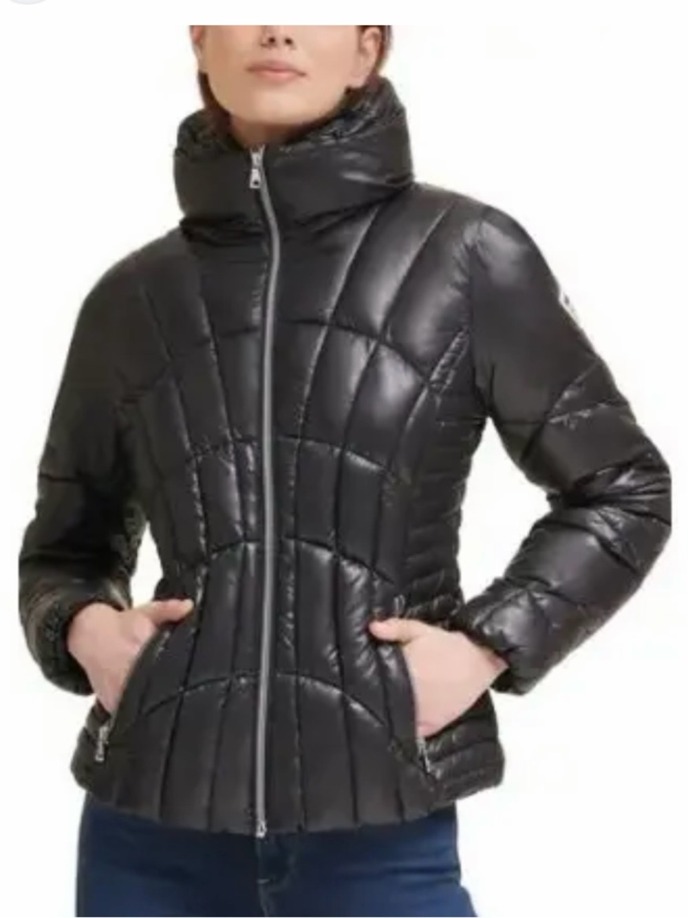 Guess Black Quilted High-Collar Puffer Jacket